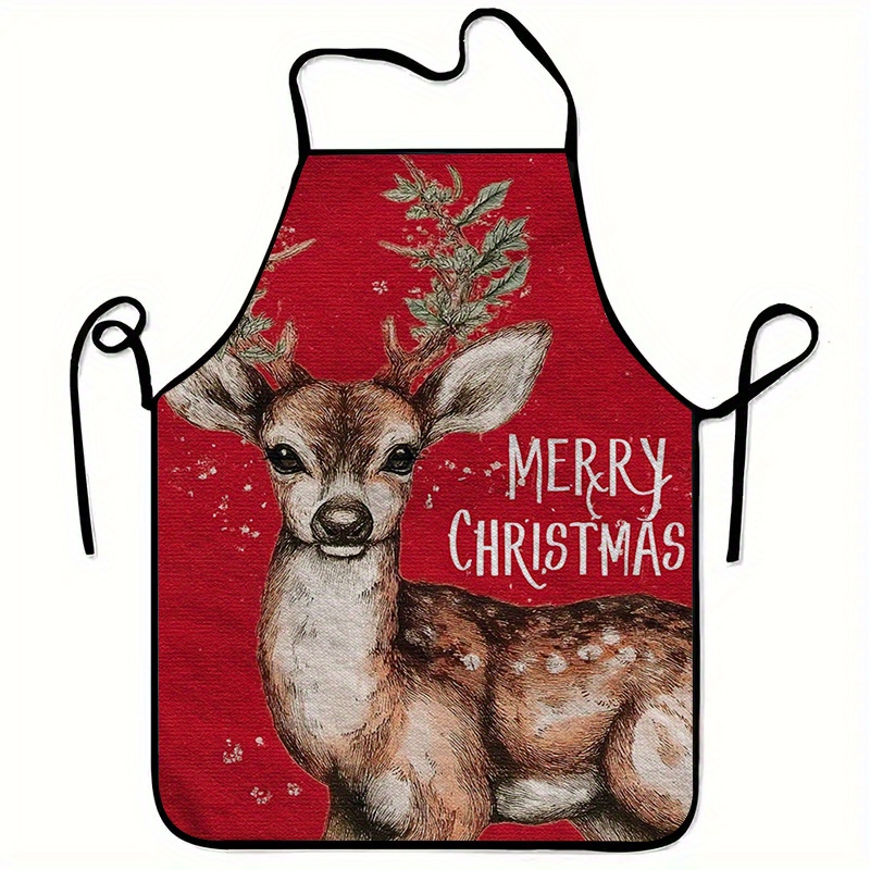 Home Cooking Work - 1pc Christmas Reindeer Print Apron, Unisex