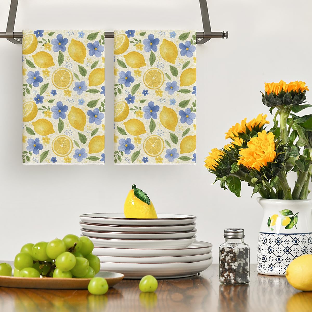 2Pcs, Blue Flower Lemon Kitche - Home Cooking Is The Best review and price