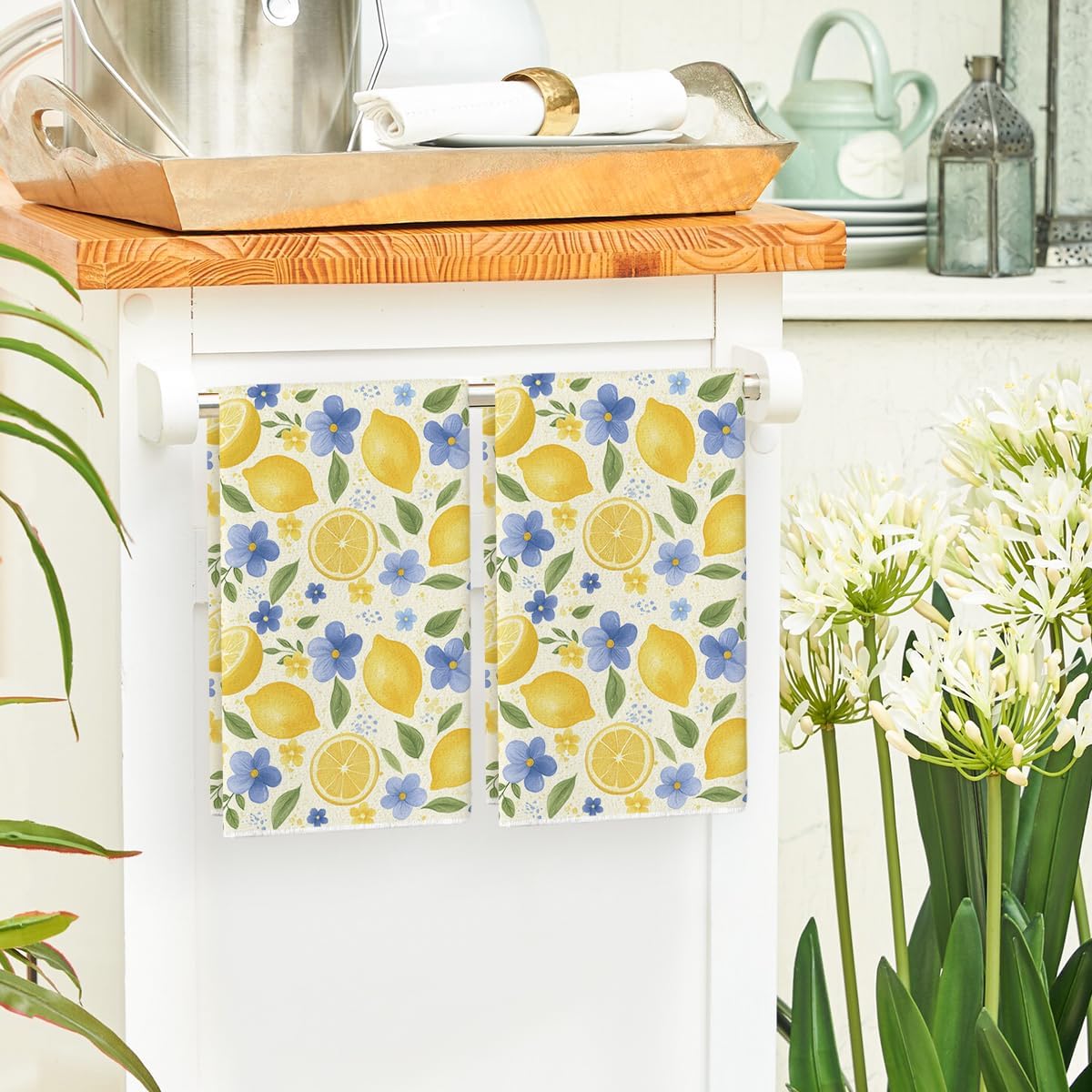 2Pcs, Blue Flower Lemon Kitche - Home Cooking Is The Best review and price