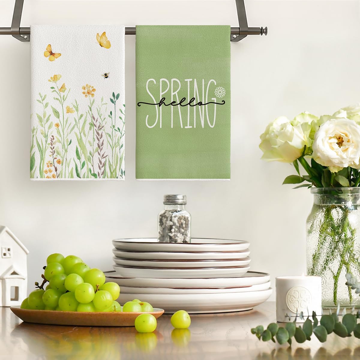 4Pcs, Green Letter Floral Spri - Home Cooking Is The Best review and price