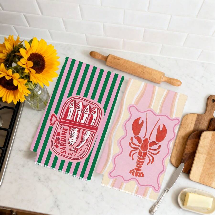 2Pcs, Pink and Green Striped S - Home Cooking Is The Best review and price