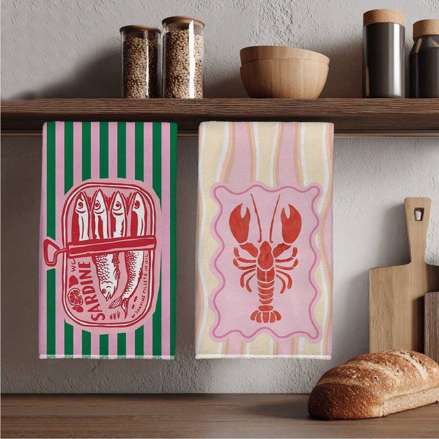 2Pcs, Pink and Green Striped S - Home Cooking Is The Best review and price